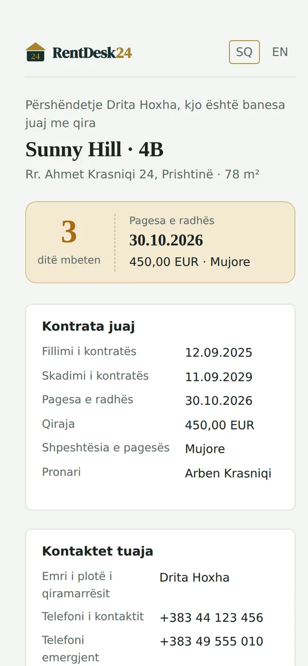 Faqja e qiramarrësit në telefon: pagesa e radhës, datat e kontratës dhe të dhënat bankare
